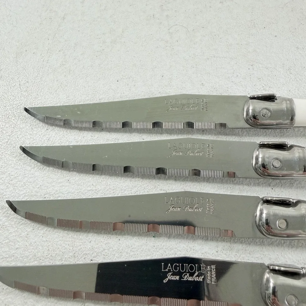 Jean Dubost Laguiole 6-piece Steak Knife Set White Handle Stainless Bee
